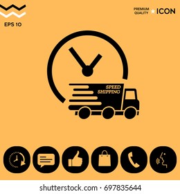 Express delivery icon. Delivery car with watch
