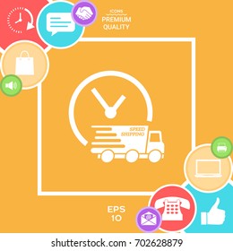 Express delivery icon. Delivery car with watch