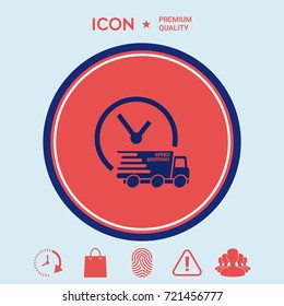 Express delivery icon. Delivery car with watch