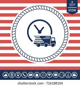 Express delivery icon. Delivery car with watch