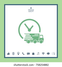 Express delivery icon. Delivery car with watch