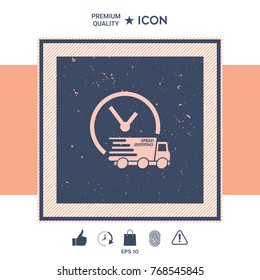 Express delivery icon. Delivery car with watch