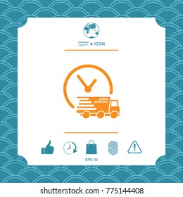 Express delivery icon. Delivery car with watch