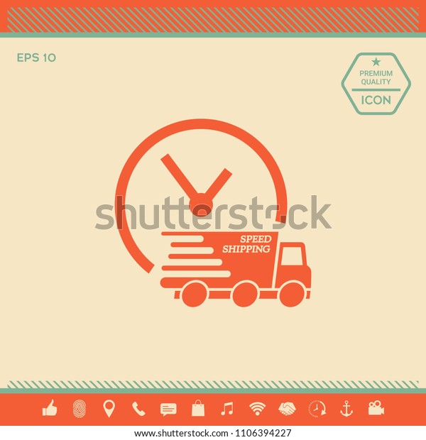 Express delivery\
icon. Delivery car with\
watch