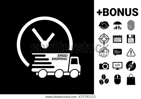 Express delivery\
icon. Delivery car with\
watch