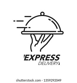 Express delivery icon concept. Hand holding the dish icon for service, order, fast, free and worldwide shipping. Modern design vector illustration.