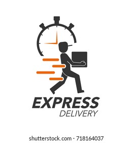 Express delivery icon concept. Delivery man with stop watch icon for service, order, fast, free and worldwide shipping. Modern design vector illustration.