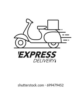 Express delivery icon concept. Scooter motorcycle service, order, worldwide shipping. Modern line icon vector illustration.