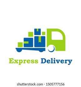 Express delivery icon concept for websites. Blue green Sign Fast shipping. Delivery truck flat vector icon isolated on white. 