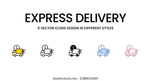 Express Delivery Icon Design in Five style with Editable Stroke. Line, Solid, Flat Line, Duo Tone Color, and Color Gradient Line. Suitable for Web Page, Mobile App, UI, UX and GUI design.