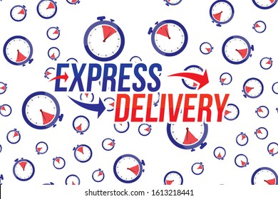 Express delivery icon. Fast shipping with timer and pattern on white background. Flat vector illustration EPS10