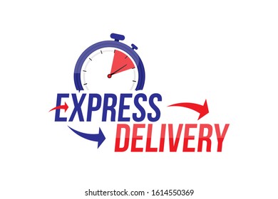 Express delivery icon. Fast shipping with timer with inscription on white background. Flat vector illustration EPS10