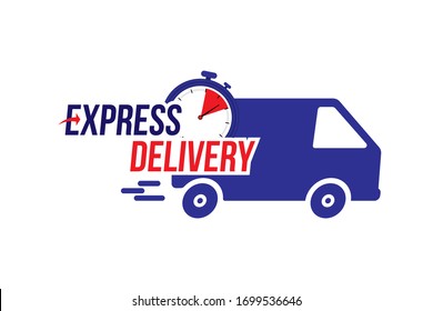 Express delivery icon. Fast shipping with truck timer with inscription on white background. Flat vector illustration EPS10