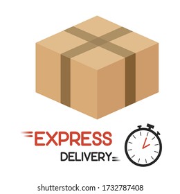 Express delivery icon. Fast shipping with timer with inscription on white background. Flat vector illustration EPS10.