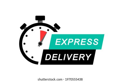 Express delivery icon. Fast, express and urgent delivery, services, stopwatch sign. Timer and express delivery inscription. Fast delivery logo design. Vector illustration