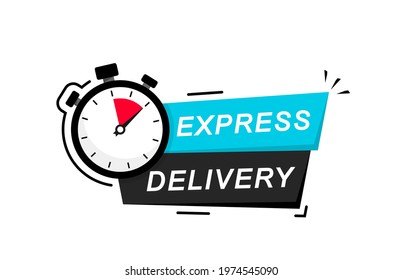 Express delivery icon. Fast, express and urgent delivery, services, stopwatch sign. Timer and express delivery inscription. Fast delivery logo design. Vector illustration