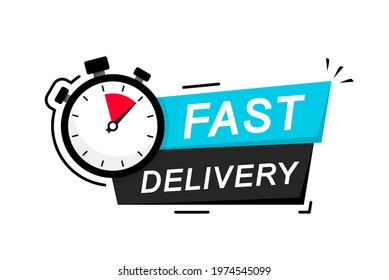 Express delivery icon. Fast, express and urgent delivery, services, stopwatch sign. Timer and express delivery inscription. Fast delivery logo design. Vector illustration