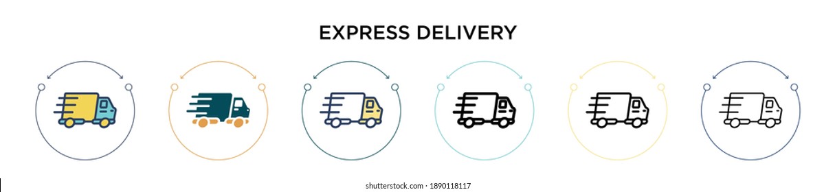 Express delivery icon in filled, thin line, outline and stroke style. Vector illustration of two colored and black express delivery vector icons designs can be used for mobile, ui, web