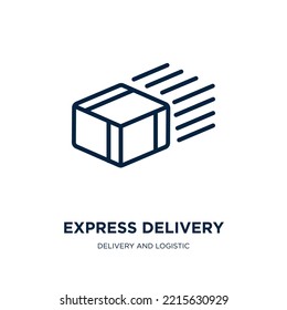 icono de entrega rápida de entrega y recopilación logística. Entrega rápida lineal delgada, expresivo, icono de contorno de pedido aislado en fondo blanco. Señal de entrega de vector de línea express, símbolo para web 