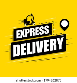 Express delivery icon on a yellow background. Motorcycle scooter with stopwatch icon for service, order, fast, free and worldwide delivery. Vector illustration.