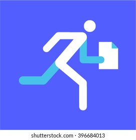 express delivery icon, running man with document, vector illustration