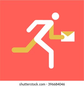 express delivery icon, running man with mail envelope, vector illustration