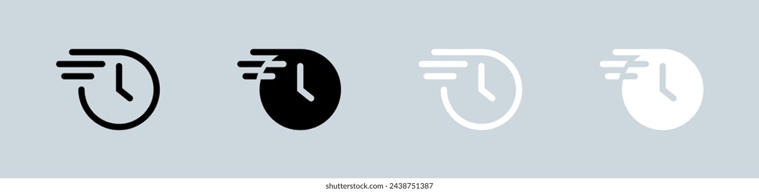 Express delivery icon set in black and white. Fast signs vector illustration.