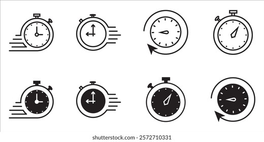 Express delivery icon set. concept. Stop watch icon for service, order, fast and worldwide shipping. Modern design vector illustration.
