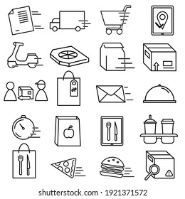 Express delivery icon set. Fast shipping stack of pictograms. Speed sending order illustartion. Vector eps10. Group of simple icons.