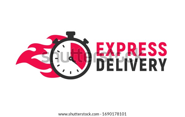 Express delivery icon with stopwatch and\
fire. Delivery logo, poster template. Timer icon. Fast shipping\
concept. Vector\
illustration