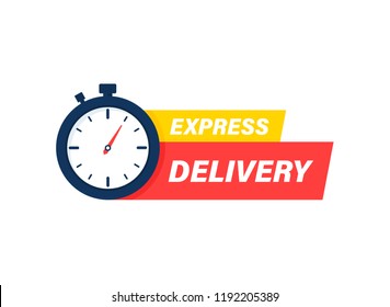 Express delivery icon. Timer and express delivery inscription vector illustration isolated on white background.