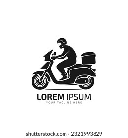 Express delivery label logo icon. Courier boy riding motor bike. Vector logo