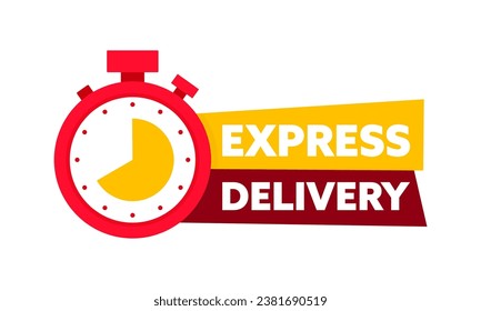 Express delivery label sign for banner promotion. Stop watch icon for service. Timer and express delivery inscription. Vector stock illustration