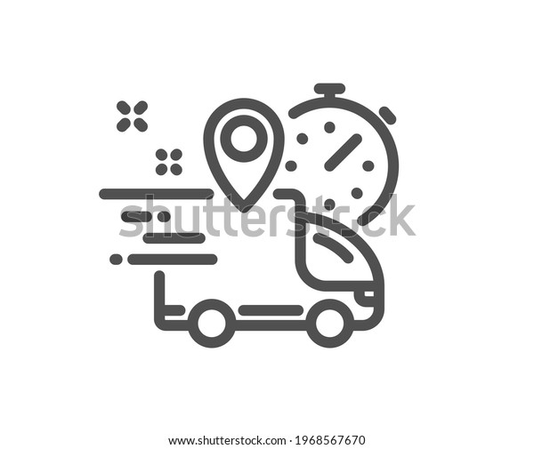 Express delivery line icon.\
Courier truck location sign. Order delivery symbol. Quality design\
element. Linear style express delivery icon. Editable stroke.\
Vector