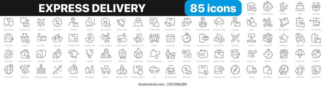 Express delivery line icons collection. Logistics, courier, transport, parcel icons. UI icon set. Thin outline icons pack. Vector illustration EPS10