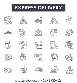 Express delivery line icons, signs set, vector. Express delivery outline concept, illustration: delivery,express,fast,service,business,speed,shipping,transport