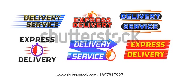 Express delivery logo banner icon for apps and\
website isolated on white background. Fast shipping symbol. Fast\
time delivery order with stopwatch. Quick shipping icon. Vector\
illustration, eps 10.