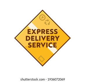 Logotipo de entrega rápida con la vista superior de la caja de cartón aislada en fondo blanco. Transporte de paquetes Express, Emblema de la compañía logística, Servicio de envío de mercancías o mercancías, correo. Ilustración vectorial