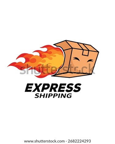 Express delivery logo with fast shipping box and fire flames. Perfect for courier services, logistics companies or e-commerce shipping brand identity.