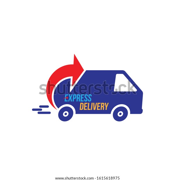Express\
delivery Logo. Fast shipping with truck timer with inscription on\
white background. Flat vector illustration\
EPS10