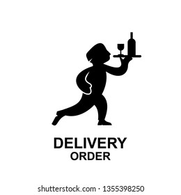 express delivery logo icon vector template with waitress man delivering wine