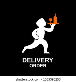 express delivery logo icon vector template with waitress man delivering wine