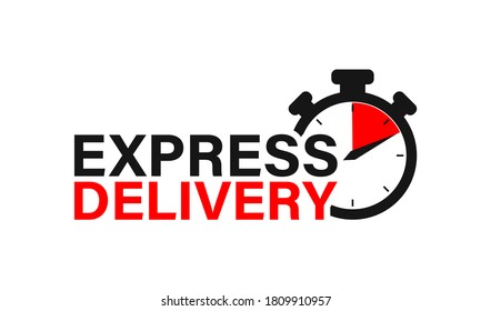Express delivery logo with timer icon. Stopwatch fast delivery for apps and website. Shipping time sign, vector isolated illustration