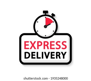 Express delivery logo. Timer icon with inscription for express service. Delivery concept. Fast delivery. Quick shipping icon. Vector illustration.