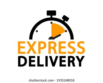 Fast delivery icon. Express delivery and urgent delivery, services,  stopwatch sign. Timer and express delivery inscription. Fast delivery logo  design. Vector illustration Stock Vector
