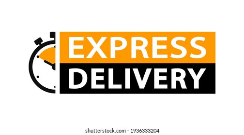 Express delivery logo. Timer icon with inscription for express service. Delivery concept. Fast delivery. Quick shipping icon. Vector illustration.
