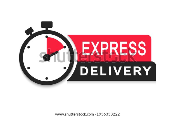 Express delivery logo. Timer icon with\
inscription for express service. Delivery concept. Fast delivery.\
Quick shipping icon. Vector\
illustration.