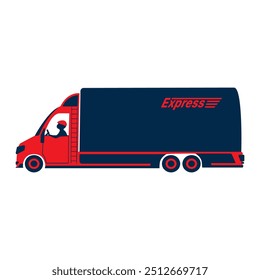 express delivery long truck transport in flat design