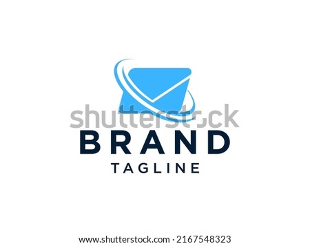 Express Delivery Mail Logo. Blue Gradient Mail Icon with Comet Waves Combination isolated on White Background. Usable for Business and Technology Logos. Flat Vector Logo Design Template Element
