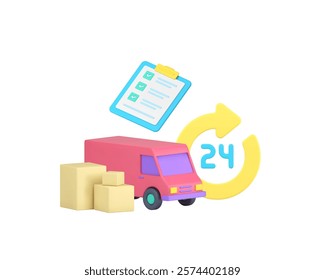 Express delivery moving always available service 3d icon realistic vector illustration. Speed transportation shipping postal parcel online shopping order shipment logistic distribution courier van